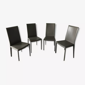 Roche Bobois- Set de 4 sillas de piel negras Holly