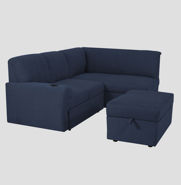 Violanti- Sofá cama en L azul con taburete