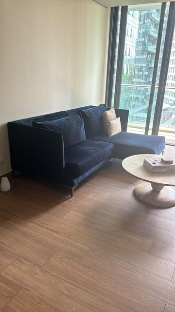 Sillón en L terciopelo azul