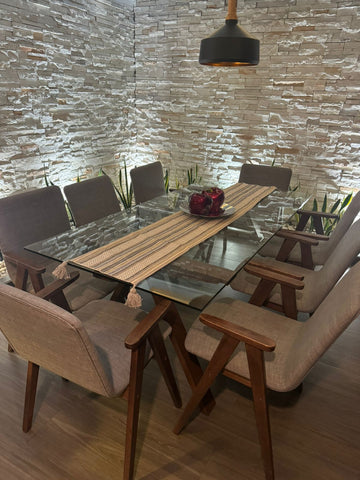 D´Europe- Comedor de vidrio con 8 sillas grises