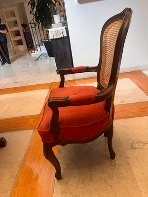 Set de 2 sillas vintage de bejuco, madera y gamuza