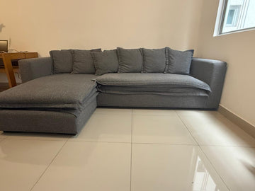 Sala en L, tela con taburete intercambiable