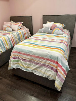 Gasaru- Set de dos camas individuales grises (base y cabecera)