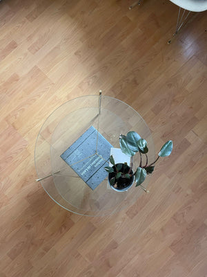 Mesa de centro redonda/ovalada de vidrio y herrería